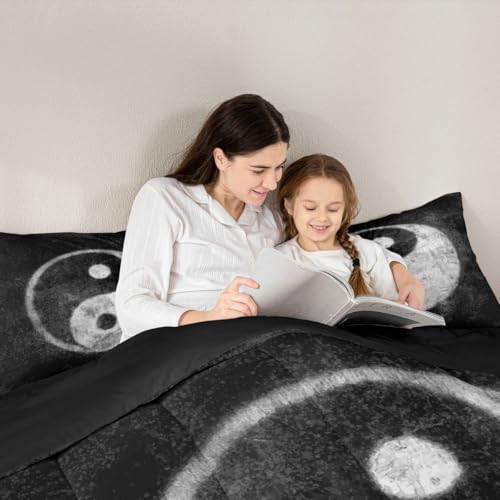 Feelyou Yin Yang Bedding Set for Girls Boys Children Boho Trippy Psychedelic Art Comforter Set Decorative Gossip Pattern Comforter Traditional Ying Yang Theme Duvet Set Full Size 3Pcs Feelyou