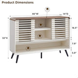 OKD Entryway Table with Sliding Slatted Door, 46" Mid Century Modern Wood Console Table w/Adjustable & Open Storage Shelf, Sofa Table Behind Couch for Hallway, Foyer, Living Room, Antique White OKD