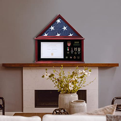 Tieeqe Large Military Shadow Box Solid Wood Burial Flag Display Case for American Veteran Flag Display Fit a Folded 5'x9.5' Flag Military Flag - WoodArtSupply