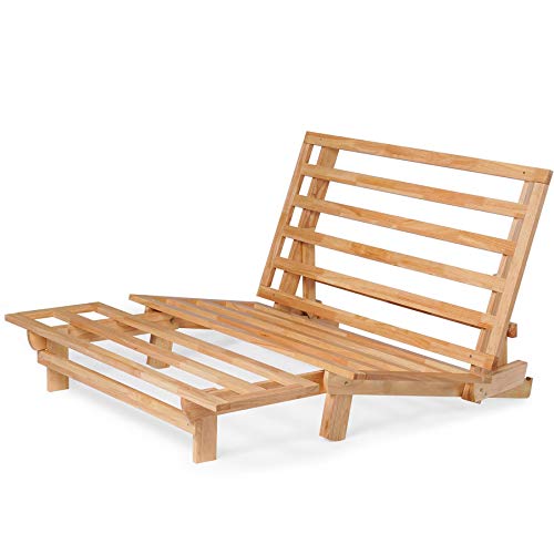 Nirvana Futons Queen Size Futon Bed Sofa - (Natural Hardwood Frame and Green Mattress Set), Armless Convertible, Couch, Bed, Lounger Nirvana Futons