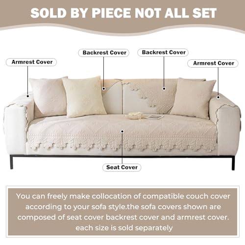 XSlive Cotton Quilted Dog Couch Cover for Sofa Farmhouse Rustic Embroidery Sectional Couch Cover Soft Anti-Slip Sofa Slipcover Furniture Protector for Kids, Pets (Khaki,28"x28") XSlive