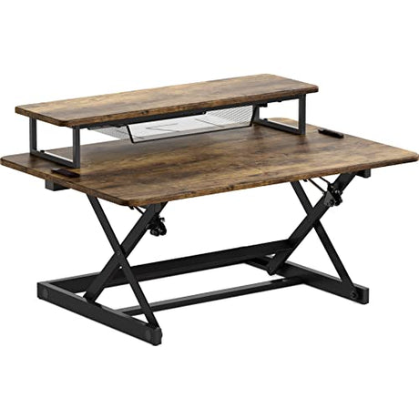SHW 36-Inch Height Adjustable Standing Desk Converter Sit to Stand Riser Workstation, Rustic Brown SHW