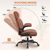 Ergonomic Executive Office Chair with Flip-Up Arms, Faux Leather Desk Chair with Lumbar Support, Adjustable Headrest Home Office Computer Gaming Chair, Comfy 360° Swivel & Rocking Function fidom