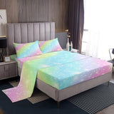 Erosebridal Rainbow Bedding Sets for Girls Kids Teens Tie Dye Pastel Bed Sheet Set King Size Golden Glitter Girly Sweet Sheet Set Abstract Watercolor Art Fitted Sheet + Flat Sheet + 2 Pillow Cases Erosebridal