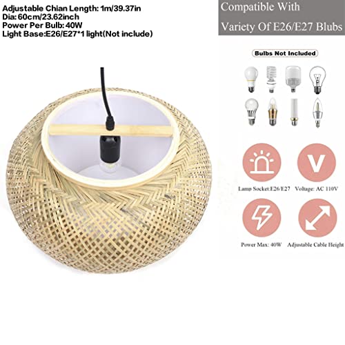 OUKANING 23.5" Bamboo Rattan Ceiling Pendant Light Retro Lantern Hanging Light Fixture, Rustic Woven Light Fixture Creative Decoration Art Lighting for Restaurant, Bedroom, Balcony OUKANING