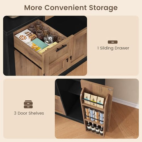 Itaar 71" Pantry Cabinet with Charging Station and LED Light, Kitchen Pantry Cabinet with Microwave Stand, 47.2" Wide Kitchen Storage Cabinets with Storage Cart 3 Tier for Dining Room (Brown) Itaar