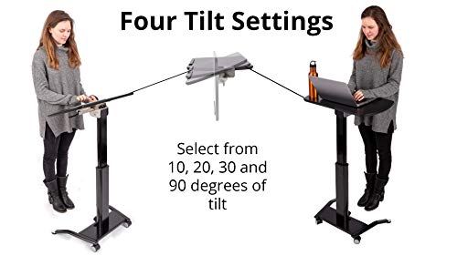Stand Up Desk Store Pneumatic Adjustable Height Tilting Laptop Lectern Speakers Podium (Black, 25.5" Wide) S Stand Up Desk Store