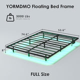 YORMDMO Floating Bed Frame Full Size, Heavy Duty Bedframe with Smart LED Lights & Charging Station, Modern Metal Platform Bed, Easy Assembly No Box Spring Needed, 8 Inch YORMDMO