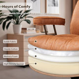 HOOOWOOO Mid-Century Modern Ergonomic Office Chair, Extra Wide Comfy Executive Chair with Lumbar Support, Suede Leather Light Brown HOOOWOOO