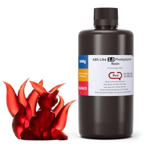 ELEGOO ABS-Like 3.0 3D Printer Resin, High Precise Printing Resin 405nm LCD UV-Curing for MSLA 3D Printer, Low Viscosity and Shrinkage, Clear Red 1000g ELEGOO