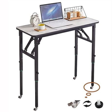 AMSXNOO Height Adjustable Standing Desk, No Assembly Folding Collapsible Computer Desk, Rolling Laptop Table for Workshop Home Office AMSXNOO