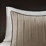 Madison Park Cozy Comforter Set Casual Blocks Design All Season, Matching Bed Skirt, Decorative Pillows, King(104"x92"), Dune Suede, Beige Brown, 7 Piece Madison Park