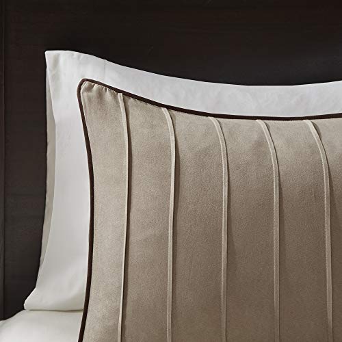 Madison Park Cozy Comforter Set Casual Blocks Design All Season, Matching Bed Skirt, Decorative Pillows, Queen(90"x90"), Dune Suede, Beige Brown, 7 Piece Madison Park