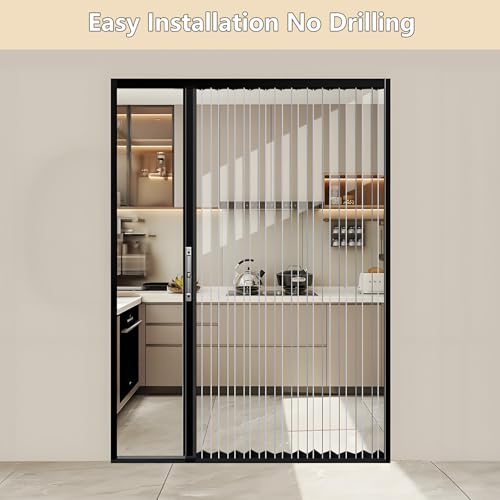 Interior Accordion Folding Door, No Drilling Retractable Sliding Doors with Lock, Customize Room Divider for Bathroom Closet Kitchen Patio, Aluminum Frame and Acrylic Panel CESOFWE