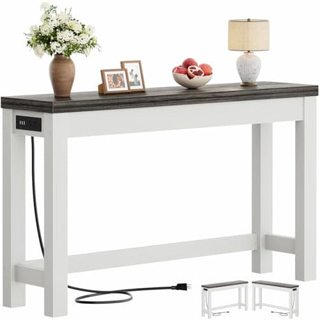 Cyclysio 47" Console Tables for Entryway, Narrow Console Tables for Living Room, Behind Couch Table, Sturdy Wood Support Hallway Table with 3AC+2USB Charging‌ Station, Oak Cyclysio