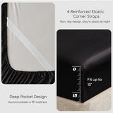 MR&HM Satin Sheets with Elastic Corner Straps, Twin Size 3-Piece Silky Bedding Set, Deep Pocket 15 Inches, Good for Hair & Skin (Twin, Black) MR&HM