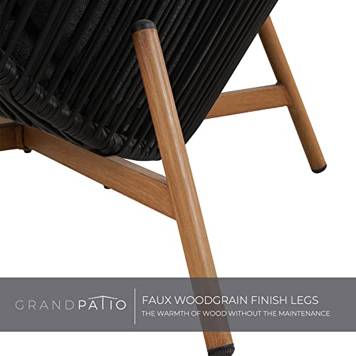 Grand patio Outdoor & Indoor Egg Chair 2PC, PE Wicker Open Weave Wood Grain Finish Oversized Egg Cocoon Chairs with Stand Lounge Chair Comfortable for Front Porch, Living Room, Bedroom (Dark Grey 2PC) Grand patio