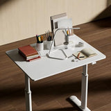 Luxebough Adjustable Study Desk, Height Adjustable Standing Desk with Manual Crank, 23" Wide Small Computer Table, Sit Stand Table, White Frame, 24-35 Lifting Range (White,32.68" L × 23.62" W) Luxebough