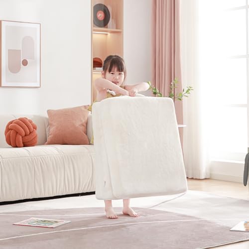 Givjoy Foldable Floor Mattress for Kids, Toddler Washable Tri Folding Floor Nap Mat for Sleeping Daycare, Child Trifold Futon Sofa Bed with Storage Bag for Playroom, Bedroom, Girls and Boys Givjoy