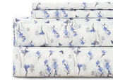 Twin Bed Sheet Set 3PC Printed Light Blue Flower Pattern Cooling 1800 Microfiber with Deep Pocket, Hotel Luxury, Soft, Breathable, Hypoallergenic, Wrinkle Free, Single Bedding for Kids, College Dorm KACEMOO