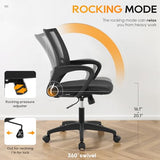 BestOffice | Ergonomic Office Chair | Mid-Back Swivel Desk Chair | Breathable Backrest & Lumbar Support | Adjustable Height | Sponge Seat | Rolling Wheels | Dark Black | for Adults & Women BestOffice