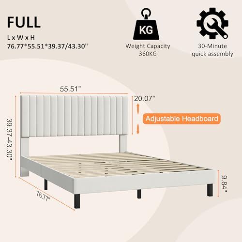 LUBEDCY Full Size Upholstered Platform Bed Frame, Modern Beige Fabric Bed with Vertical Tufted Headboard, No Box Spring Needed, Sturdy Slat Support for Bedroom, Easy Assembly(Beige, Full) LUBEDCY
