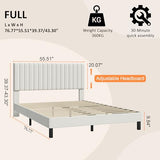 LUBEDCY Full Size Upholstered Platform Bed Frame, Modern Beige Fabric Bed with Vertical Tufted Headboard, No Box Spring Needed, Sturdy Slat Support for Bedroom, Easy Assembly(Beige, Full) LUBEDCY