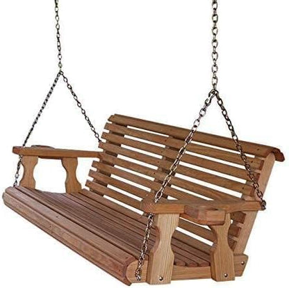 Amish Casual 4 Foot Roll Back Porch Swing with Cup Holders in Cedar Stain - Amish Made in The USA from Treated Pine, Heavy Duty 700 Lb Weight Capacity - WoodArtSupply