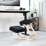 VIVO Wooden Rocking Kneeling Chair, Ergonomic Home Office Stool Posture Seat, Thick Black Cushions, Light Wood Frame, CHAIR-K04R VIVO