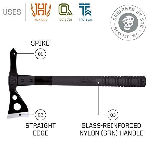 SOG Tactical Tomahawk- Throwing Hatchet, Versatile Survival Tactical Axe and Emergency Breaching Tool with Sheath (F01TN-CP) SOG