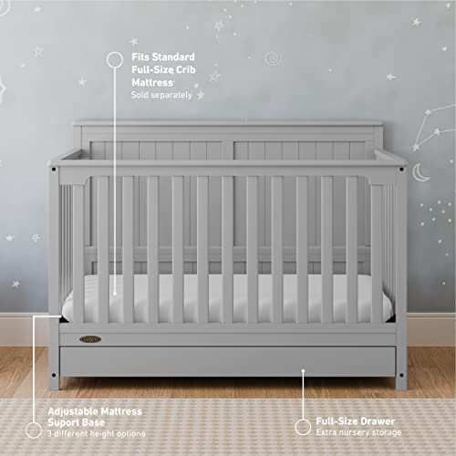 Graco Hadley 5-in-1 Convertible Crib with Drawer (Pebble Gray) – GREENGUARD Gold Certified, Crib with Drawer Combo, Full-Size Nursery Storage Drawer, Converts to Toddler Bed, Daybed Graco