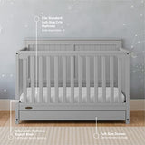 Graco Hadley 5-in-1 Convertible Crib with Drawer (Pebble Gray) – GREENGUARD Gold Certified, Crib with Drawer Combo, Full-Size Nursery Storage Drawer, Converts to Toddler Bed, Daybed Graco