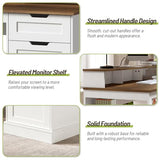 STHYTON 55inch Farmhouse Executive Desk with 2 Drawers and File Cabinet, Computer Desk with 3-Tier Storage Shelves, Home Office Desk with Charging Station, Pegboard and Monitor Shelf, White and Walnut STHYTON