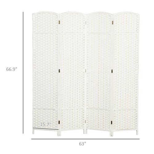 HOMCOM Room Divider, 4 Panel Folding Privacy Screen, 5.6' Tall Freestanding Wall Partition for Home Office, Bedroom, White HOMCOM