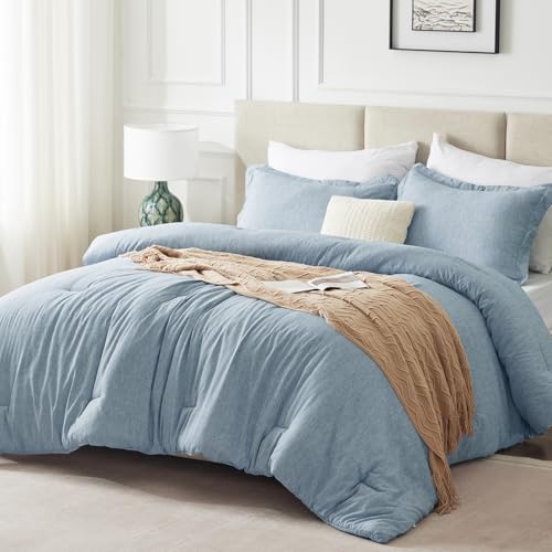 CozyLux Full Size Comforter Set - 3 Pieces Blue Soft Luxury Cationic Dyeing Bedding Comforter for All Season, Breathable Lightweight Fluffy Bed Set with 1 Comforter and 2 Pillow Shams CozyLux
