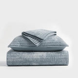 EVERGRACE Velvet Quilt Set King Size, Luxurious Soft Striped Channel Bedding Set, Lightweight Velvet Comforter for All Season, Oversized Bedspread Coverlet with 2 Matching Shams, Blue Linen EVERGRACEHOME
