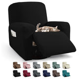 JIVINER 3 Piece Recliner Chair Cover Stretch Lazy Boy Non Slip Covers for Recliner with Pockets Soft Jacquard Reclining Sofa Slipcovers Furniture Protector with Elastic Bottom (1 Seater, Black)