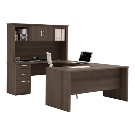Atlin Designs 66" W x 95.5" D Modern Contemporary U-Shaped Wood Computer Desk with Hutch, for Home Office, Fully Reversible Unit, in Mahogany Finish Atlin Designs