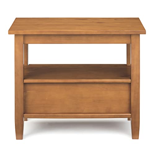 SIMPLIHOME Warm Shaker SOLID WOOD 14 inch wide Rectangle Rustic Narrow Side Table in Light Golden Brown with Storage, 1 Drawer and 1 Shelf, for the Living Room and Bedroom - WoodArtSupply