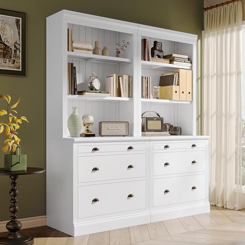 LUMISOL Modern White Pantry Sideboard Set with LED Lights and 6 Drawers LUMISOL