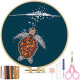 TINDTOP Embroidery Kit for Beginners Adult, Turtle Embroidery Practice Kit for Beginners Include Embroidery Cloth Hoops Threads for Craft Lover Hand Stitch with Embroidery Skill Techniques