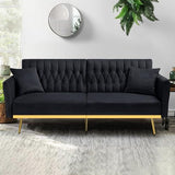 ACMEASE 70” Velvet Futon Sofa Bed with 2 Pillows and Adjustable Armrests, Convertible Sleeper Bed W/Adjustable Backrests, Modern Loveseat for Living Room, Bedroom, Black ACMEASE