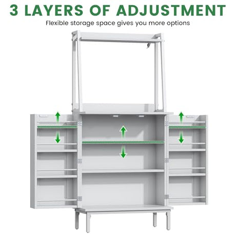 Semoic 51" Pantry Cabinet, Kitchen Storage Cabinet with Storage Shelves, Modern Kitchen Hutch with Microwave Stand, Adjustable Shelves, Food Pantry Cabinet for Dining Room (White) Semoic