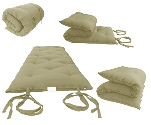 D&D Futon Furniture Queen Size Tan Traditional Japanese Floor Mattresses, Cotton/Foam/Polyester Shikifuton, Tatami, Bed, 80 x 60 x 3 D&D Futon Furniture