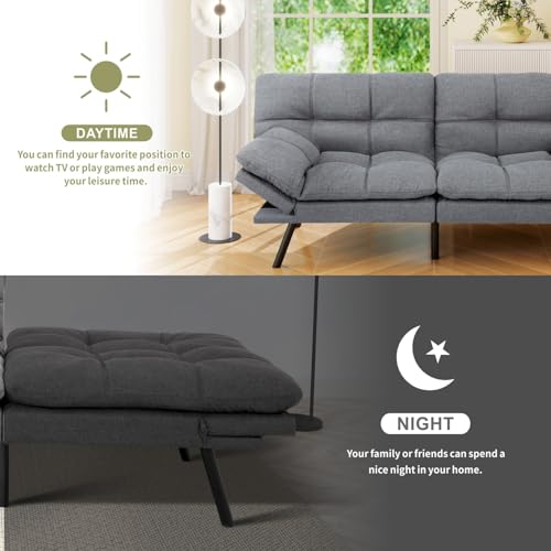 Vipbear 71" Futon Sofa Bed - Convertible Sofa Beds/Adjustable Backrest & Armrest, Comfy Loveseat Sleeper for Small Spaces, Apartments & Offices,Linen Fabric Medium Grey Futons Vipbear