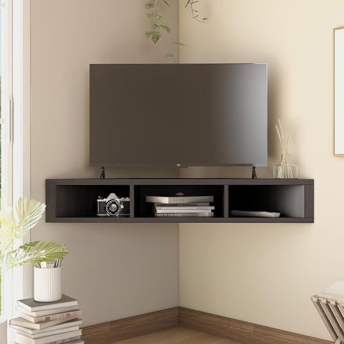 24/7 Shop at Home French 47 inch Modern Floating TV Stand with Storage, Floating Corner Shelf for Wall, Wood Entertainment Center with Shelves for Living Room, Bedroom, Family, Cappuccino Brown 24/7 Shop at Home