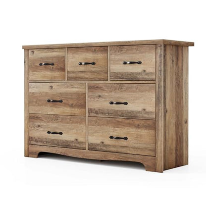 LINSY HOME 7 Drawers Dresser for Bedroom, Wood Bedroom Dresser Modern Drawer Chest, 7 Chest of Drawer, Tall Dresser for Closet, Dressers Organizer for Living Room, Closet, Hallway