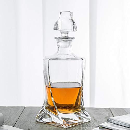 Whiskey Decanter 26 oz Twisted Decanter with Glass Stopper for Liquor Wine Scotch Bourbon Vodka Brandy or Mouthwash Bottle QUEEN&STONE LEAD FREE