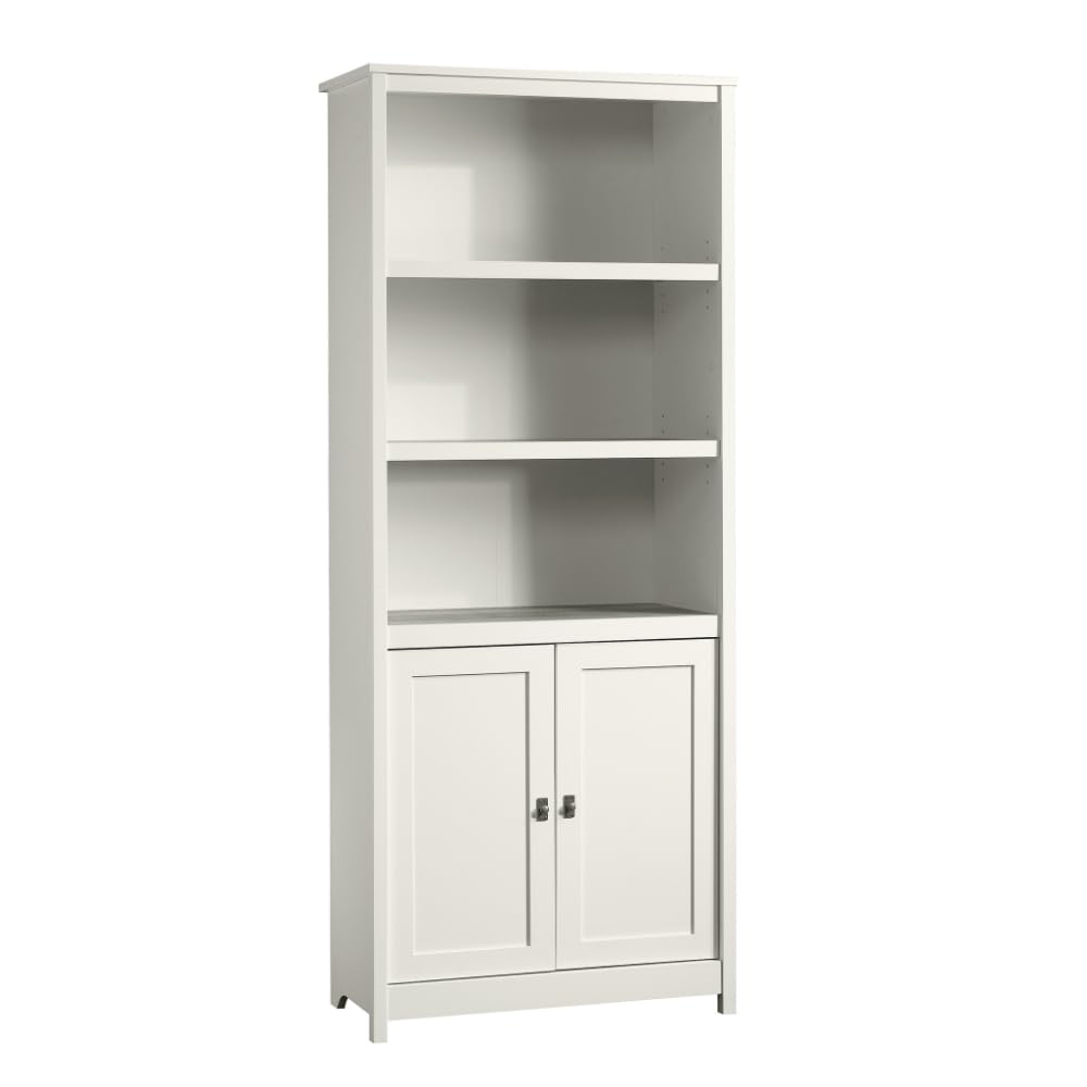 Sauder Cottage Road Book Shelf, Bookshelf with Storage, Library Bookcase with Doors and Adjustable Shelves, in Soft White Finish Sauder
