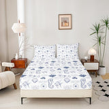 Coastal Sheet Set King Size,Seashell Conch Seahorse Starfish Coral Bedding Set 4Pcs,Ocean Beach Nautical Bed Sheet for Kids Teens Adult Room Decor,Navy White Fitted + Flat Sheet,2 Pillowcases Homewish